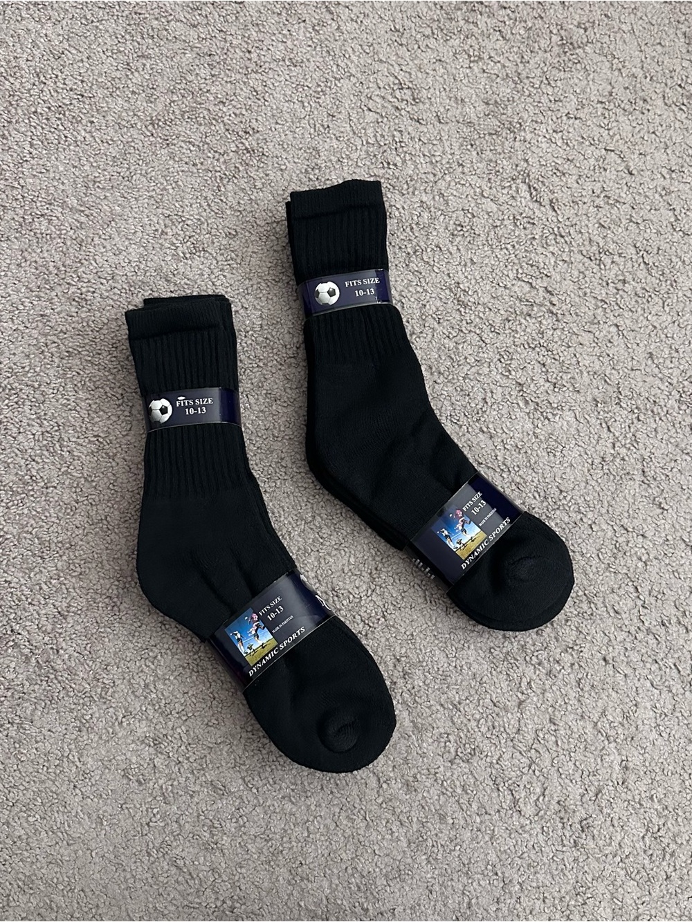 Dynamic Sports Black Socks Soccer Fits Size 10-13 Mens Pack of 2